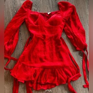 Selfie Leslie Red Mini Dress with Ruffle Hem